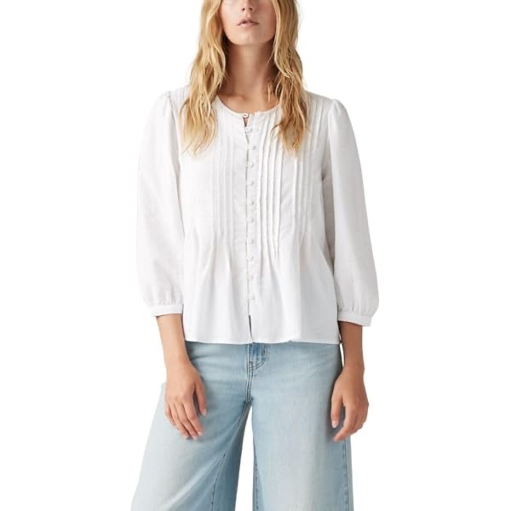 Levis Blouse Womens SXWhite Band Collar 3/4 Sleeve Prairie Peasant